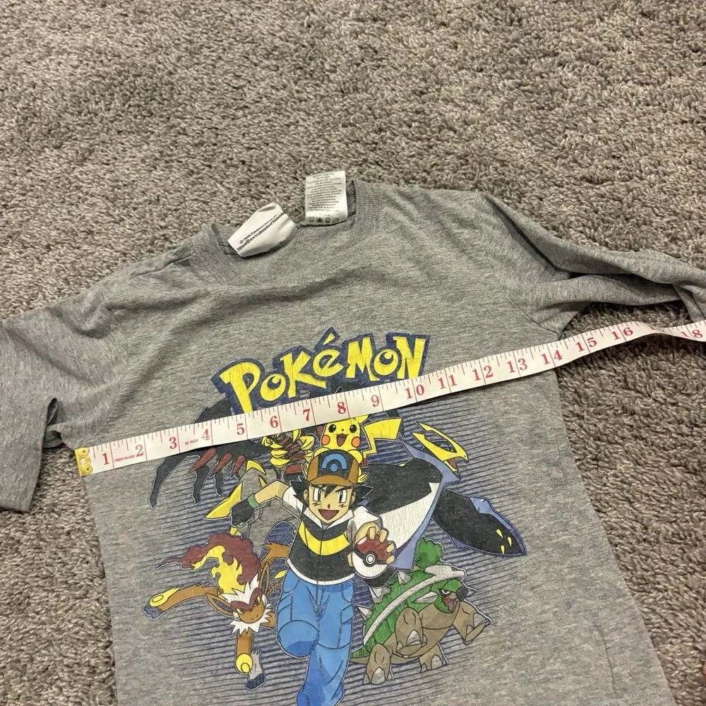 Vintage Pokemon Gray Long Sleeve Shirt Kids XS 2008 Promo Tee Ash Television TV